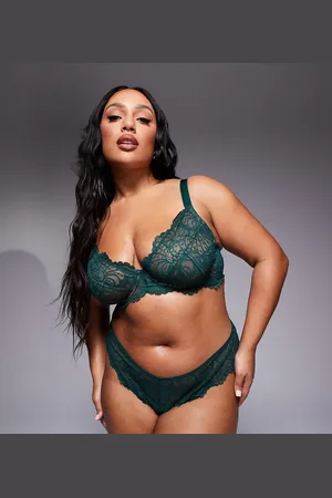 ASOS ASOS DESIGN Curve Sienna lace underwire plunge bra in forest