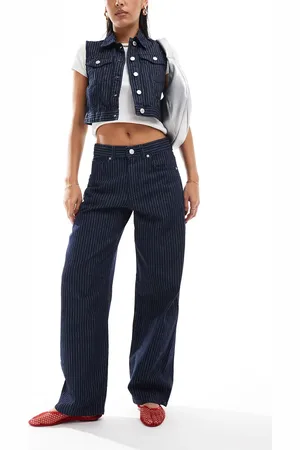 Pull&Bear Striped balloon fit jean in dark rinse - part of a set