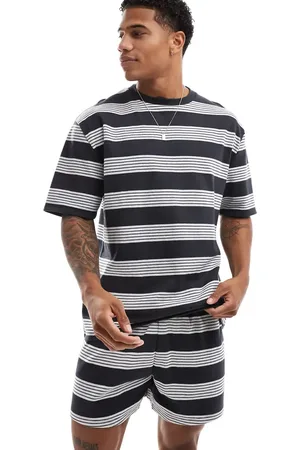 ASOS Pajama set with T-shirt and shorts in black stripe
