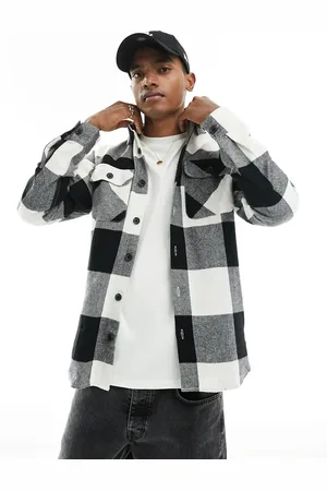 JACK & JONES Oversized buffalo plaid overshirt in & black
