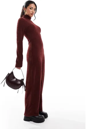 ASOS Supersoft boucle roll neck maxi dress in burgundy