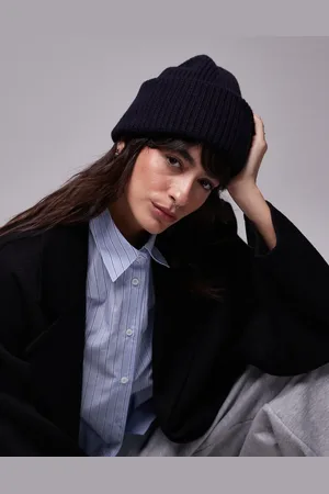 ARKET Wool double fold beanie hat in blue