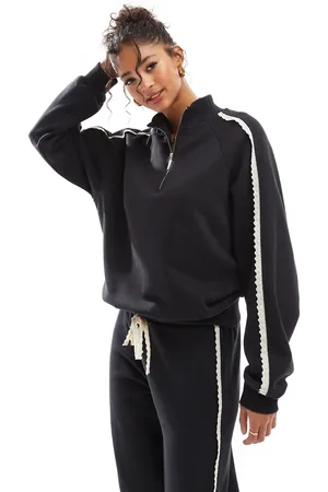 ASOS Broderie trim side stripe zip up top in