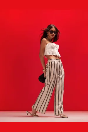 ASOS Wide leg dad pants with linen in deckchair stripe