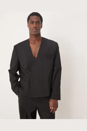 ASOS Collarless double breasted boxy suit jacket in