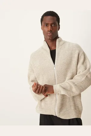 ASOS Knitted oversized fisherman rib zip through in oatmeal twist