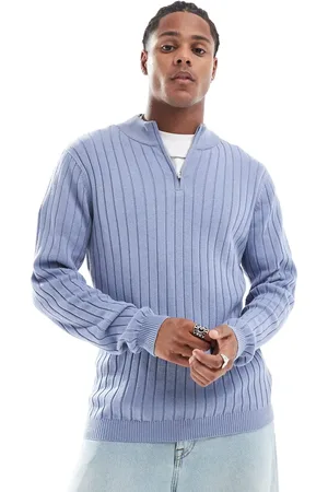 ASOS Essential muscle fit knitted rib quarter zip sweater in