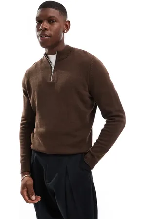 ASOS Midweight knitted quarter zip sweater in