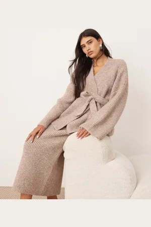 ASOS Chunky knit wrap longline cardigan in taupe - part of a set