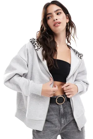 ASOS Oversized zip through hoodie with leopard hood in ice heather