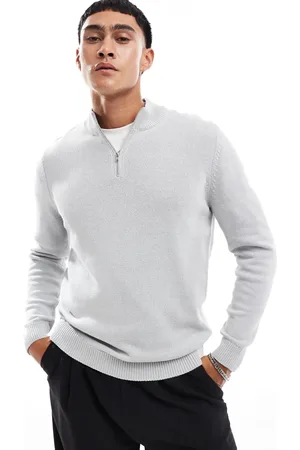 ASOS Midweight knitted quarter zip sweater in light
