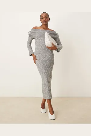 The Frolic Exclusive cable knit bardot maxi sweater dress in