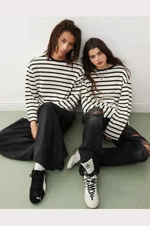 Reclaimed Unisex long sleeve t-shirt in and white stripe