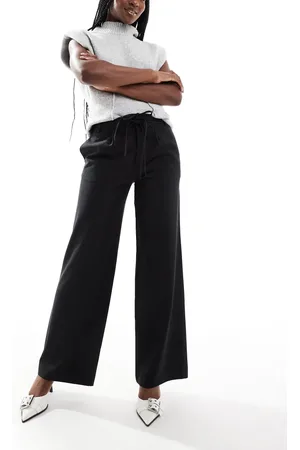 Stradivarius Bow belt wide leg pants in pinstripe
