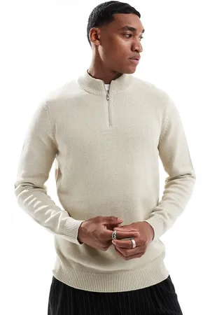 ASOS Midweight knitted quarter zip sweater in oatmeal