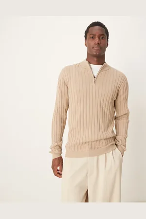 ASOS Essential muscle fit knitted rib quarter zip sweater in taupe