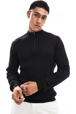 ASOS Essential muscle fit knitted rib quarter zip sweater in