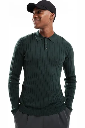 ASOS Essential muscle fit knit rib polo neck sweater in dark