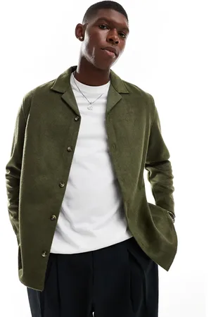 ASOS Brushed wool look overshirt with camp collar in khaki
