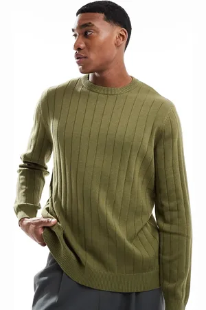 ASOS Relaxed knitted wide rib sweater in khaki