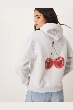 ASOS Cherry graphic oversized hoodie in light heather