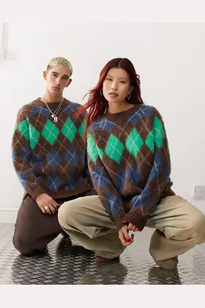 COLLUSION Unisex oversized argyle fluffy sweater in
