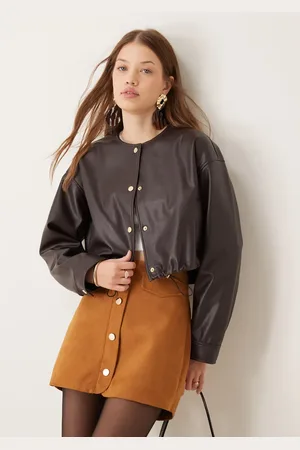 ASOS Collarless leather look jacket in