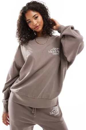 ASOS Oversized sweat with montana embroidered graphic in mushroom - part of a set