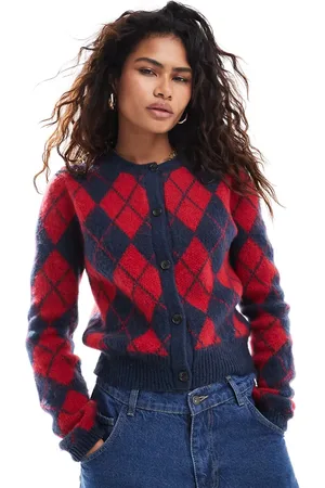 COLLUSION Argyle cardigan in red & blue