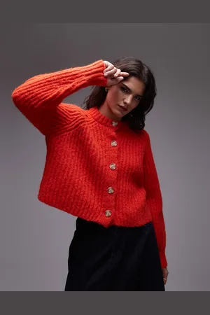 Topshop Knitted chunky crew neck cardigan in