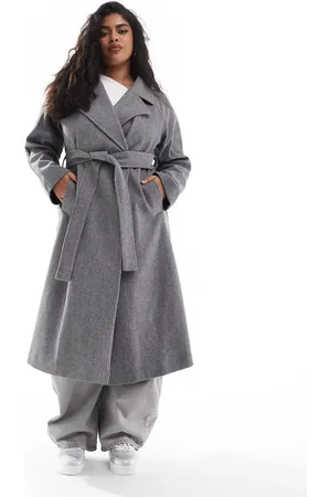Yours Wool look maxi coat in herringbone