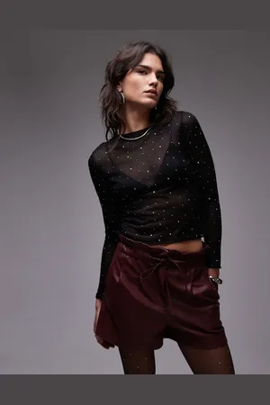 MANGO Embellished mesh long sleeve top in