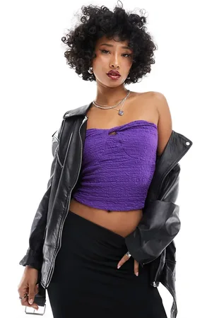 Noisy May Textured tube top with tie detail in purple