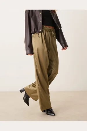 Miss Selfridge Satin wide leg pants in sage