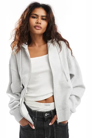 COLLUSION Zip through boxy hoodie in heather