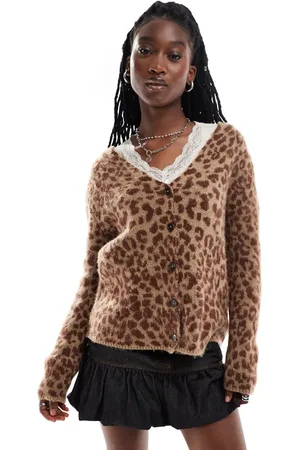 COLLUSION Fluffy leopard print v-neck cardigan in