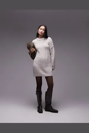 Topshop Knitted fluffy rib oversized crew sweater in oat
