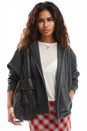 COLLUSION Washed zip through boxy hoodie in