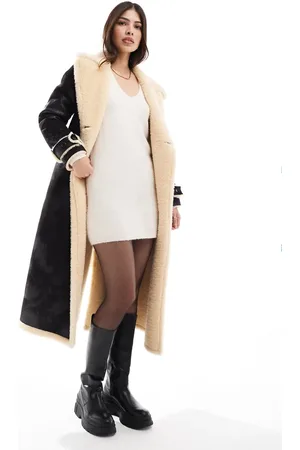 Miss Selfridge Borg contrast belted maxi wrap coat in