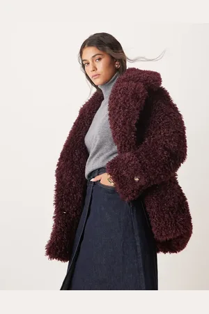 Free People Sophie faux fur peacoat in burgundy