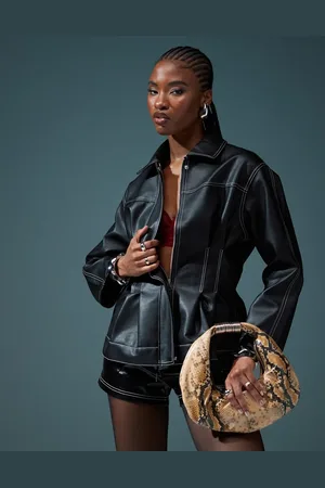 ASOS Nipped waist leather look jacket in
