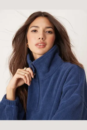 ASOS Lounge microfleece zip collar sweatshirt in dark blue