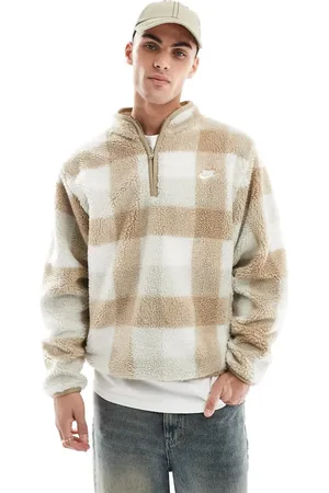 Nike Club winterized checked fleece in beige and white