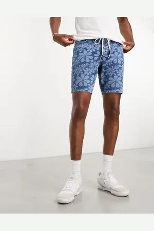 ASOS Skinny fit regular length denim shorts with flower print in mid wash