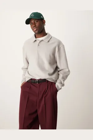 ASOS Heavyweight oversized brushed sweatshirt with collar in khaki