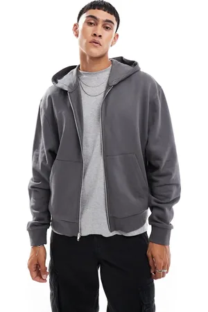 ASOS Essential boxy oversized zip through hoodie in charcoal