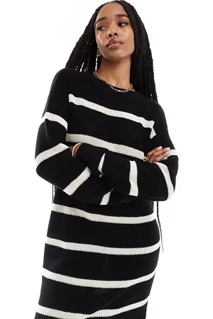 Noisy May Slouchy knit dress in black with cream stripe