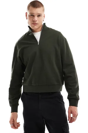ASOS Essential boxy oversized sweatshirt with half zip in dark