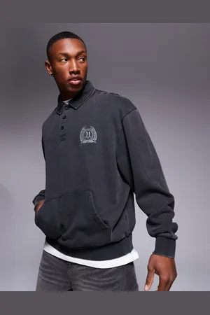 ASOS Oversized polo sweatshirt with chest print in acid wash