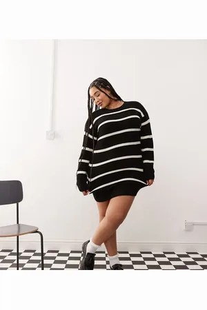 Noisy May Slouchy knit dress in with cream stripe
